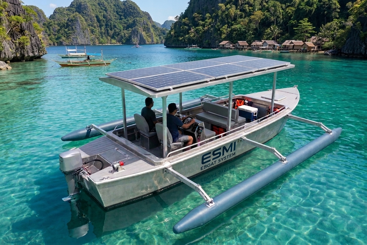 ESMI 8m E-Bangka on lagoon water